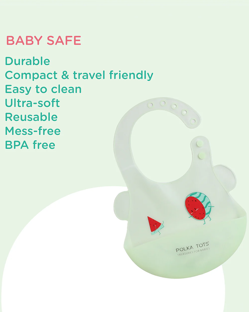Polka Tots Waterproof Silicone Bib-Watermelon-Adjustable Snap Button-Crumb Catcher-For Feeding Infants - Image 3