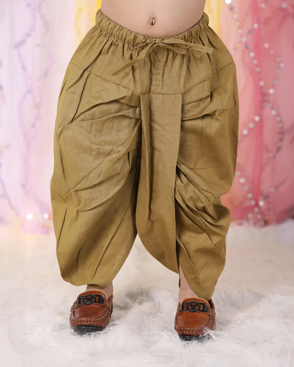 Polka Tots White & Brown Kurta Dhoti Set-Christmas Tree Embroidered-Cotton-For Infants - Image 4