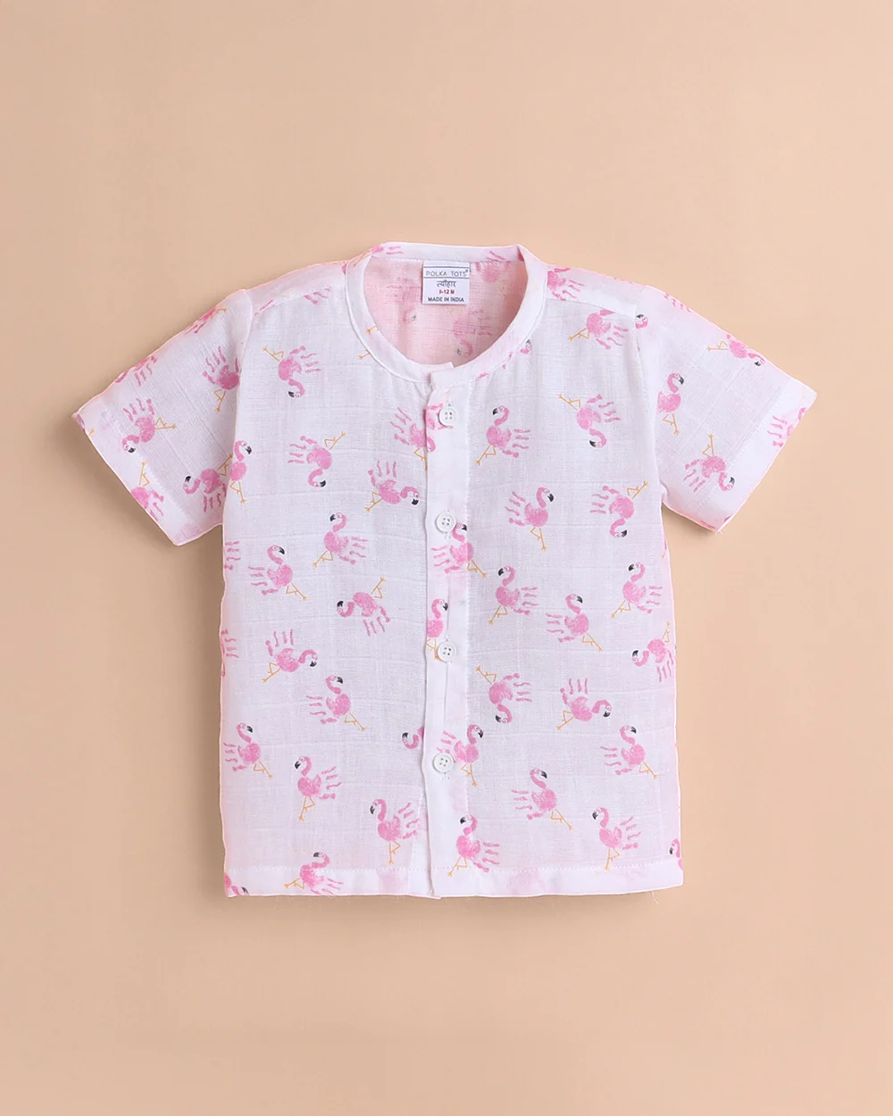 Polka Tots White & Pink Jhabla Set-Flamingo Print-Cotton-For Infants - Image 2