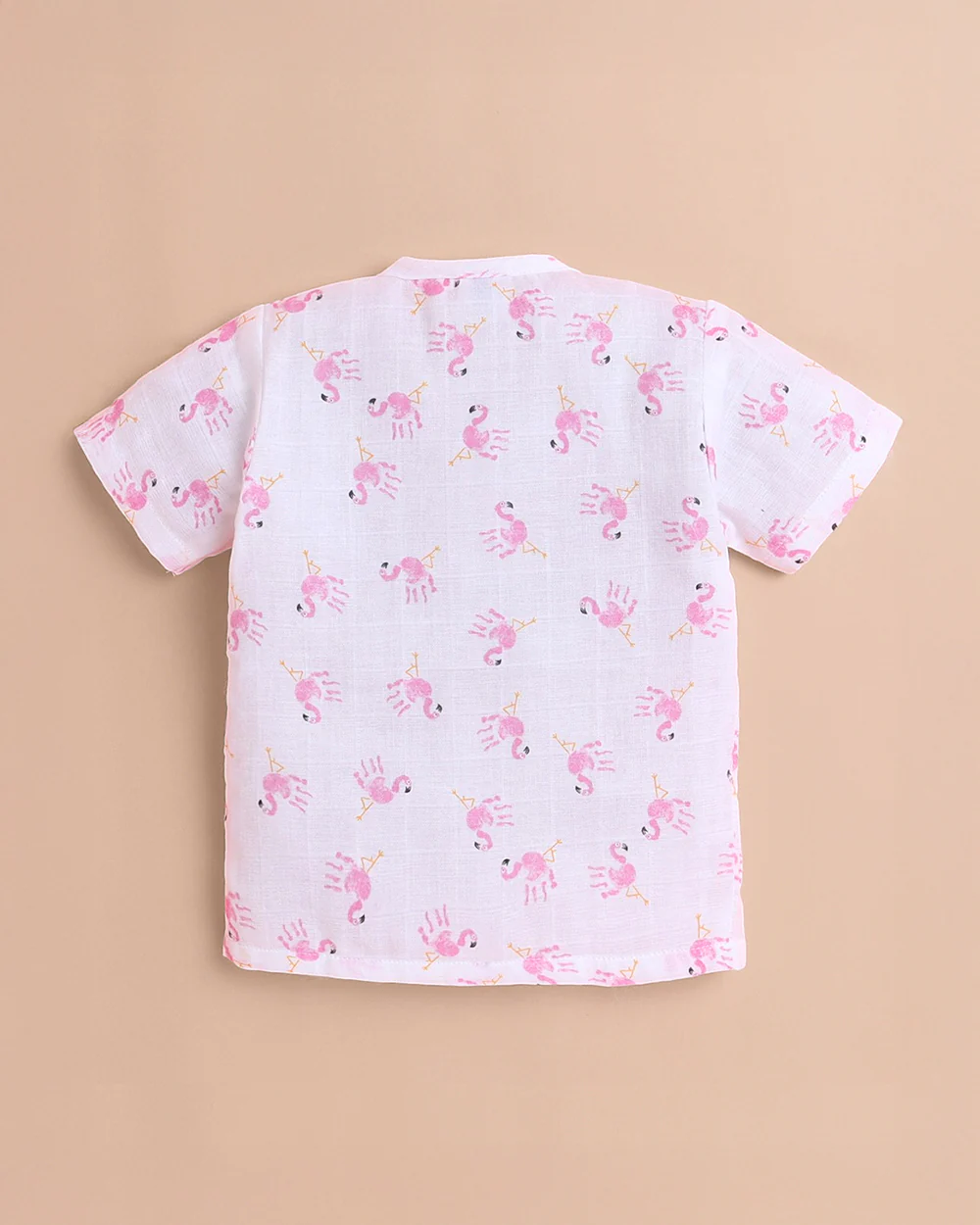 Polka Tots White & Pink Jhabla Set-Flamingo Print-Cotton-For Infants - Image 3