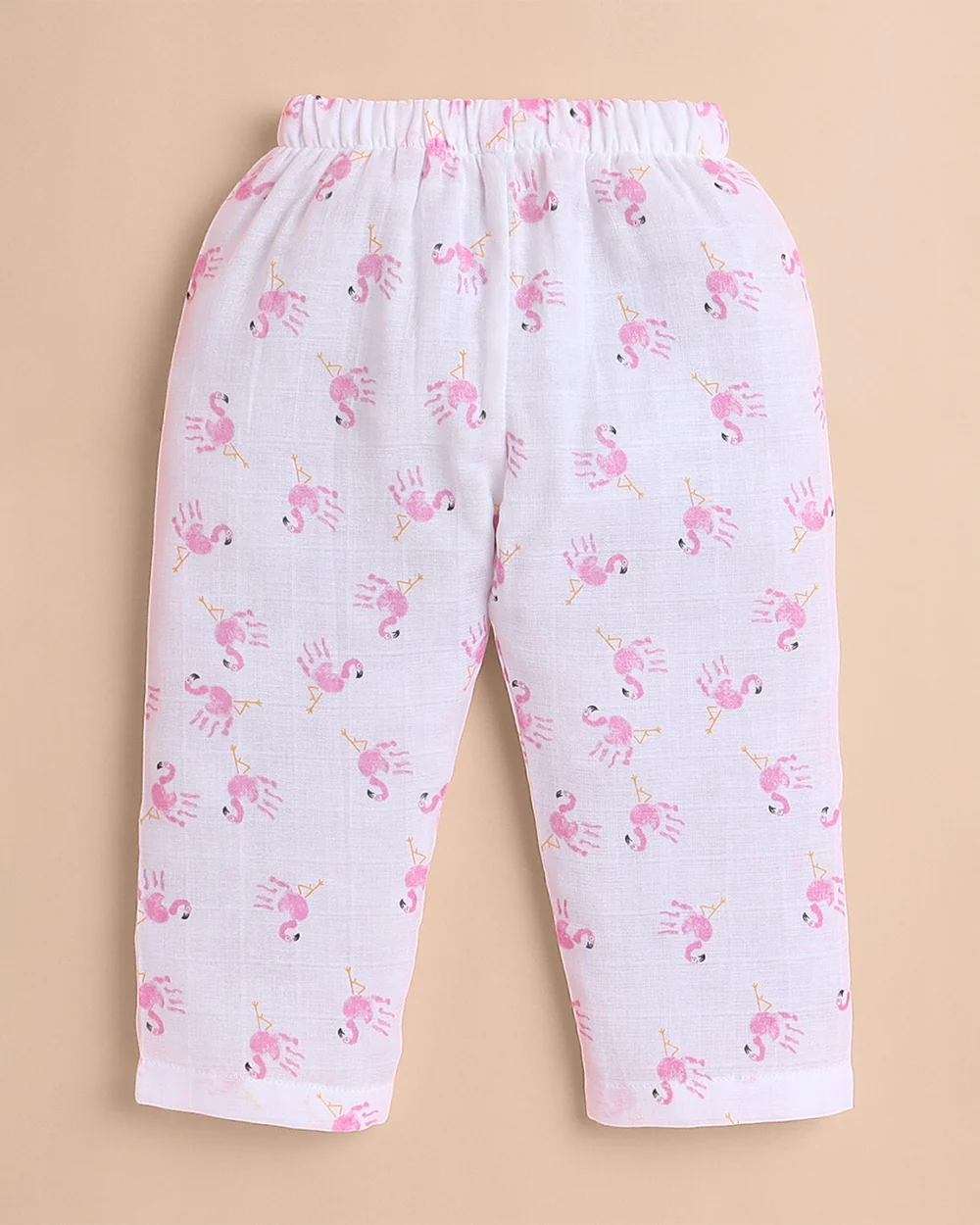 Polka Tots White & Pink Jhabla Set-Flamingo Print-Cotton-For Infants - Image 4