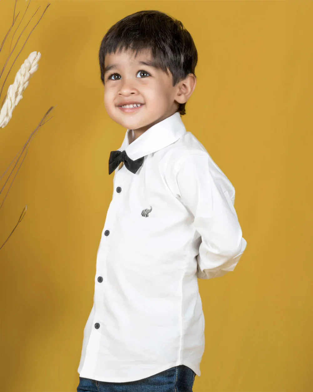 Polka Tots White Shirt with Bow-Cotton-Solid-For Infants - Image 3