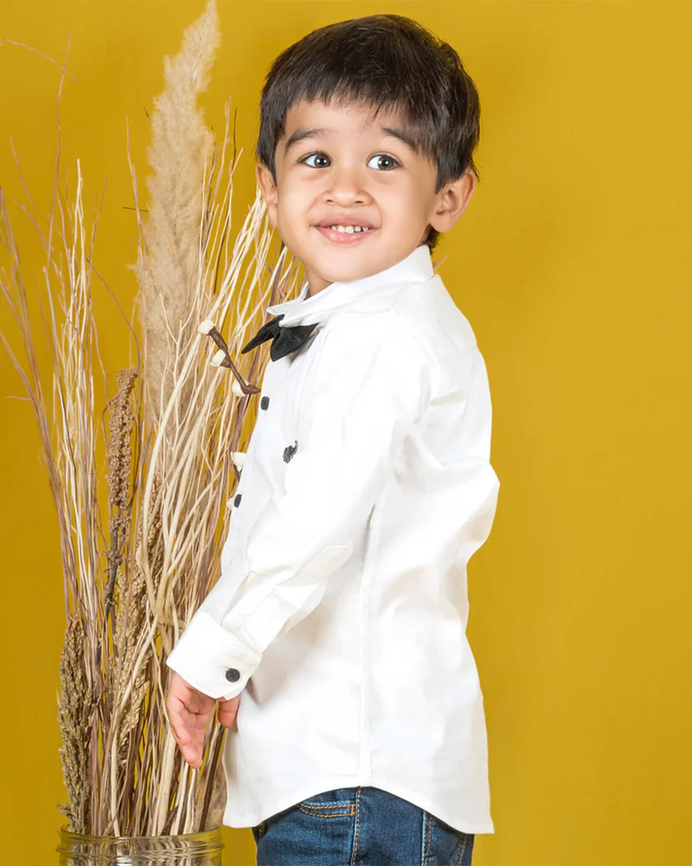 Polka Tots White Shirt with Bow-Cotton-Solid-For Infants - Image 4