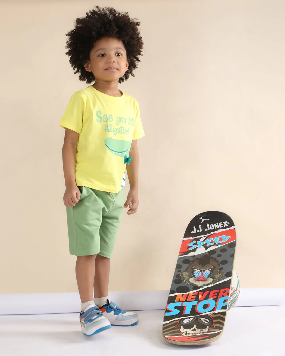 Polka Tots Yellow & Green T-shirt & Shorts Set-Alligator Print-Cotton-For Infants - Image 4