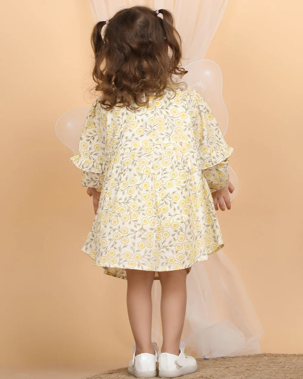 Polka Tots Yellow-Frock Dress-Floral Print-Cotton Muslin-For Infants - Image 2