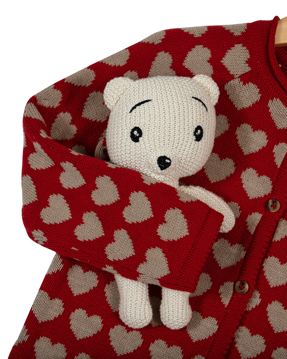 Pomme Crimson Red Cardigan-Heart Print-100% Cotton-For Infants - Image 2