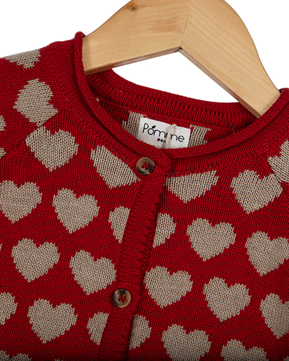 Pomme Crimson Red Cardigan-Heart Print-100% Cotton-For Infants - Image 3