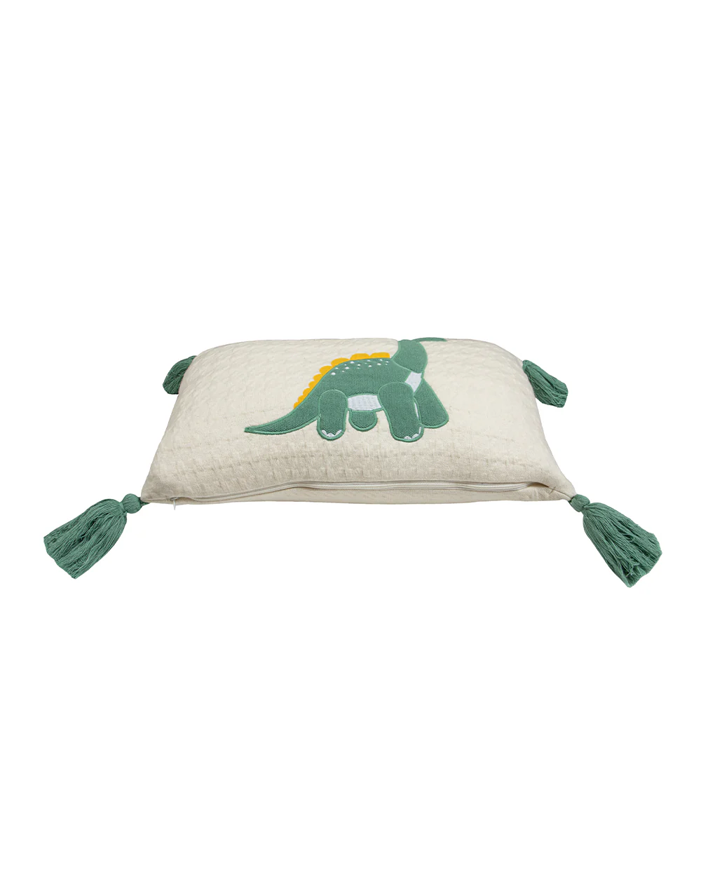 Pomme Cute Quilt Dino Knitted Baby Cushion with Filler-White & Sage-For Infants - Image 2
