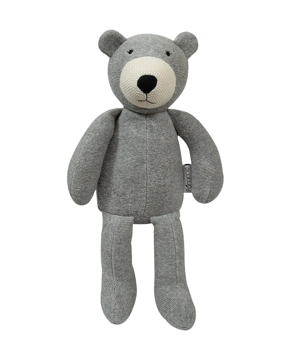 Pomme Grey Bear Cotton Knitted Soft Toy-Promotes Tactile Stimulation-Plush Cuddly Toy For Newborn