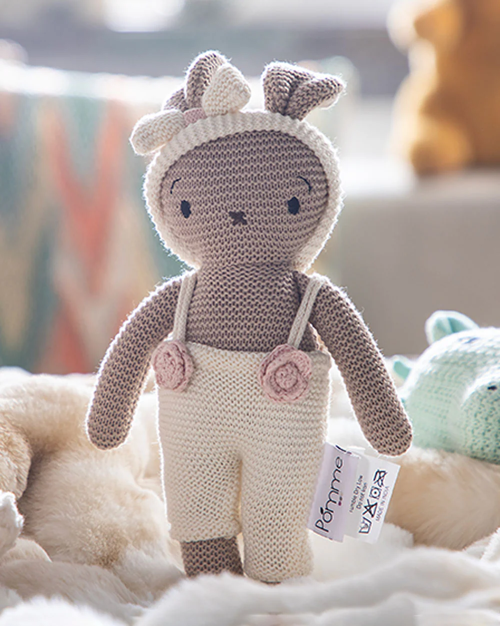 Pomme Ivory Beige Bunny With Dress Cotton Knitted Soft Toy-Promotes Visual Stimulation-Plush Cuddly Toy For Newborn - Image 5