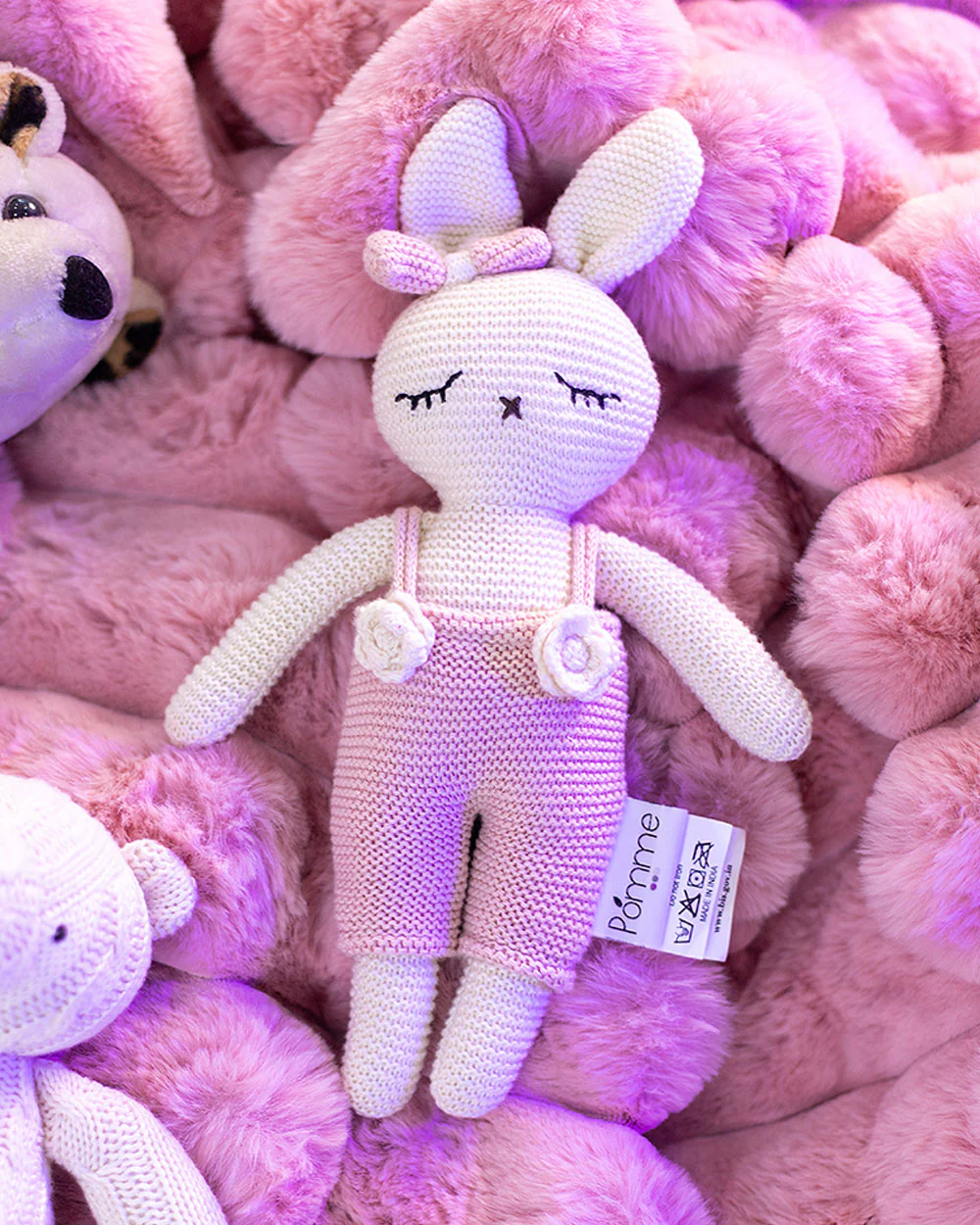 Pomme Ivory Blush Bunny With Dress Cotton Knitted Soft Toy-Promotes Visual Stimulation-Plush Cuddly Toy For Newborn - Image 4