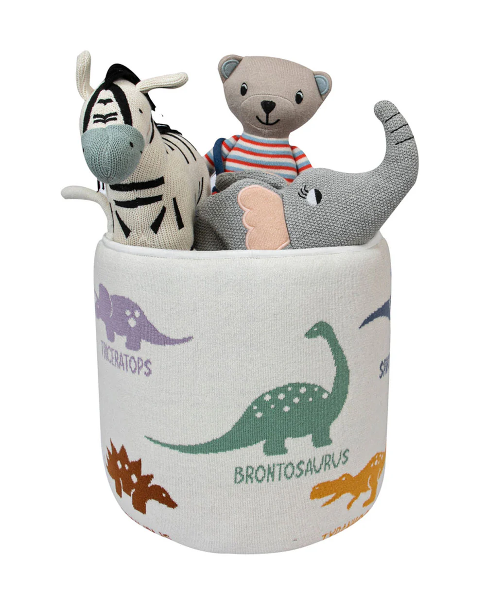 Pomme Storage Basket-For Clothes & Toys-With Handles-100% Cotton-Dinosaur Family