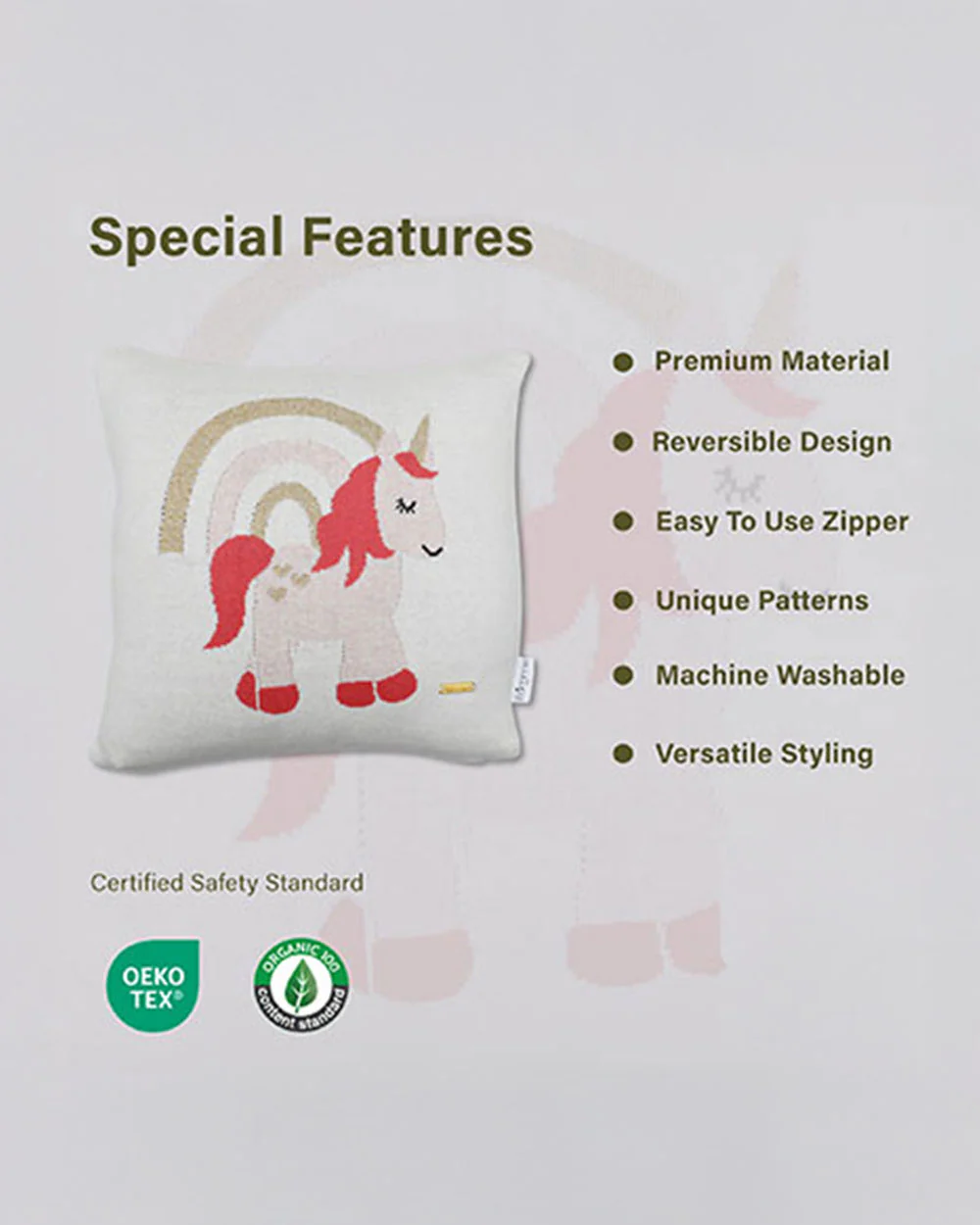 Pomme Unicorn Knitted Baby Cushion with Filler-White-For Infants - Image 4