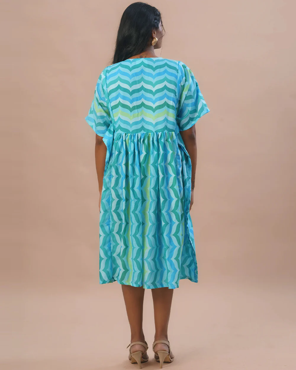 Putchi Blue Maternity Nursing Kaftan-Self Designed-Muslin-Round Neck-Bump Friendly - Image 4