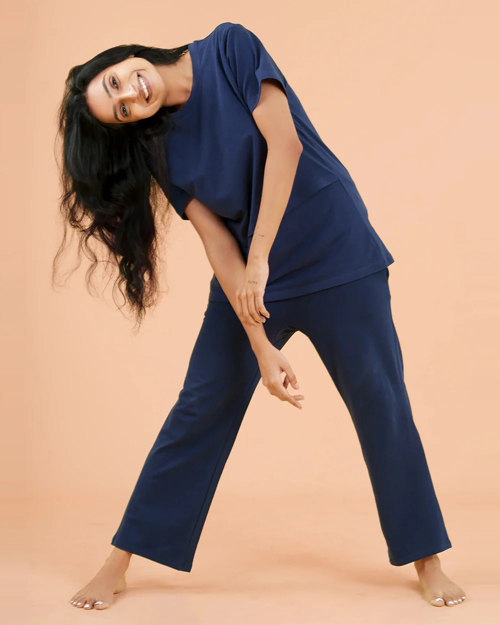 Putchi Blue Maternity Nursing T-shirt-Solid Color-Cotton-Half Sleeves-Bump Friendly - Image 2