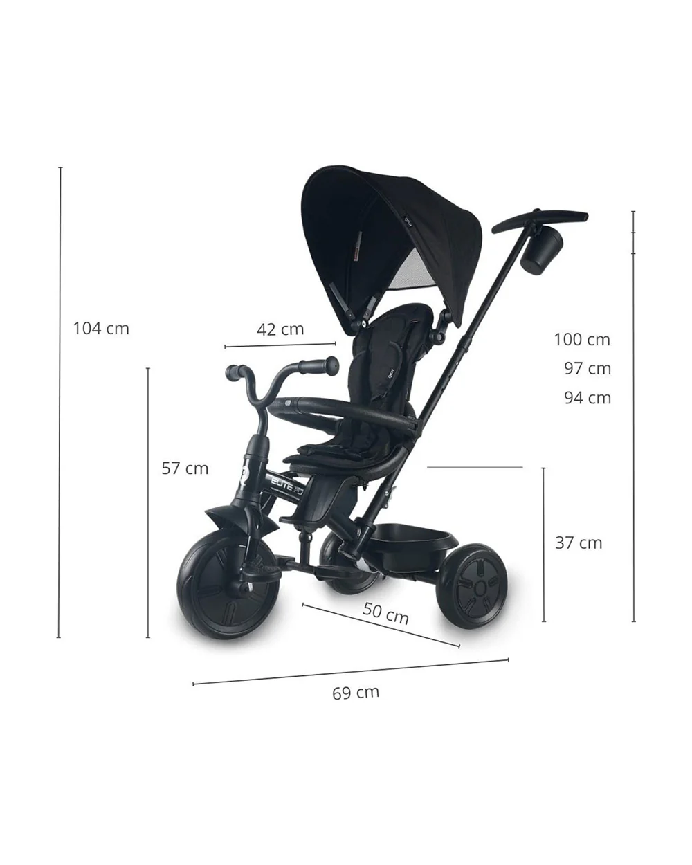 Qplay Elite Platinum 6 in 1 Trike-Height Adjustable Parent Handle Bar-360 Degrees Rotating Seat-5 Point Harness-For 10M to 6Y (Upto 25 Kg)-Black - Image 12