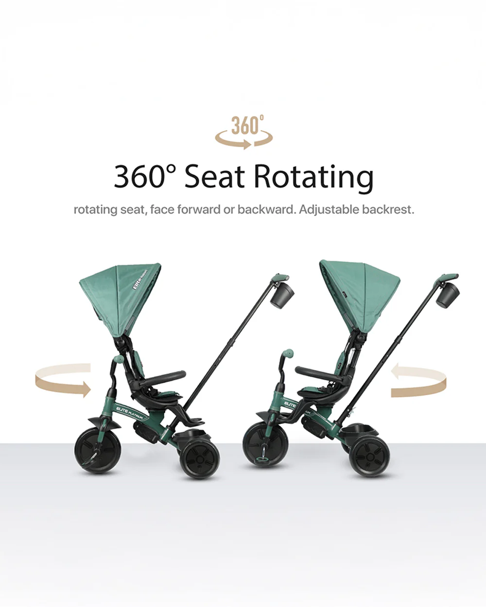 Qplay Elite Platinum 6 in 1 Trike-Height Adjustable Parent Handle Bar-360 Degrees Rotating Seat-5 Point Harness-For 10M to 6Y (Upto 25 Kg)-Dark Grey - Image 16