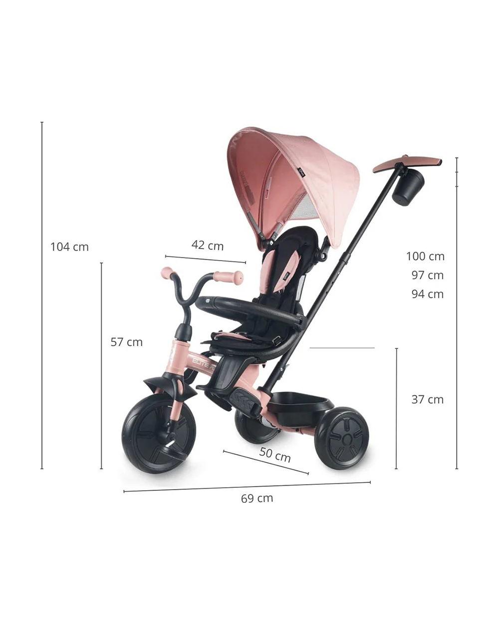 Qplay Elite Platinum 6 in 1 Trike-Height Adjustable Parent Handle Bar-360 Degrees Rotating Seat-5 Point Harness-For 10M to 6Y (Upto 25 Kg)-Pink - Image 11