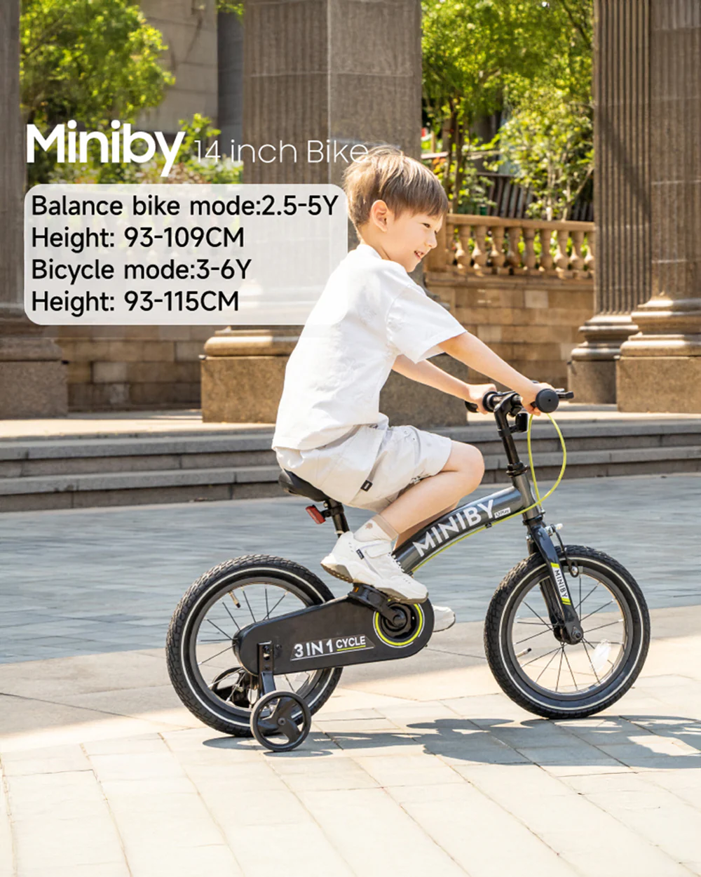 Qplay Miniby 3 in 1 Bike (14 Inch)-Balance Bike, Bicycle with Training Wheel Mode & Bicycle Mode-Adjustable Handlebar & Seat Height-Steering Limiter For Additional Safety-For 2.5 to 8Y-Blue - Image 13