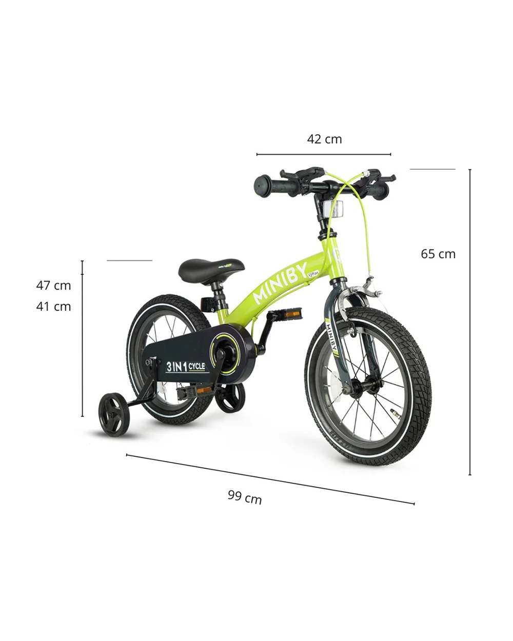 Qplay Miniby 3 in 1 Bike (14 Inch)-Balance Bike, Bicycle with Training Wheel Mode & Bicycle Mode-Adjustable Handlebar & Seat Height-Steering Limiter For Additional Safety-For 2.5 to 8Y-Green - Image 5