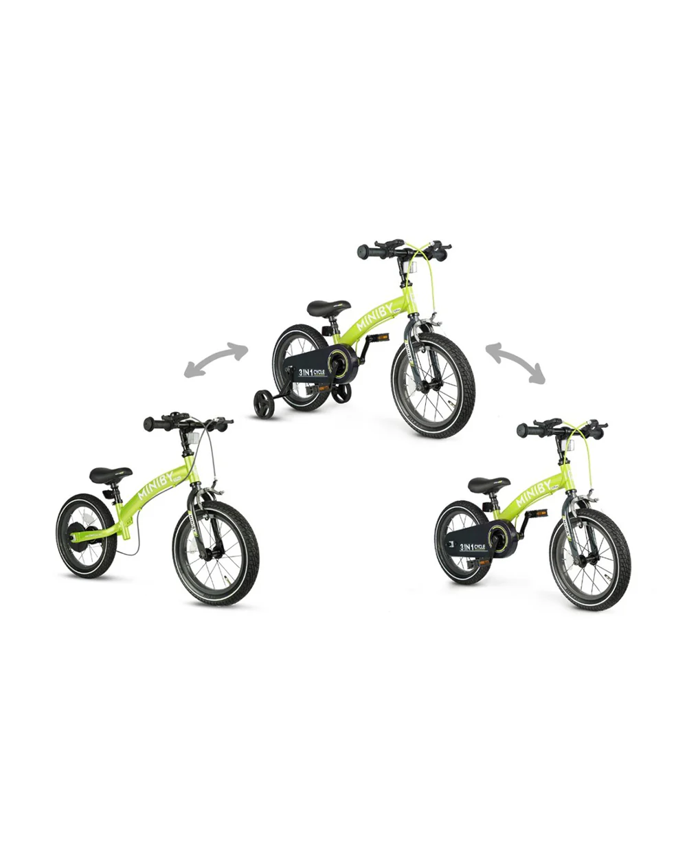 Qplay Miniby 3 in 1 Bike (14 Inch)-Balance Bike, Bicycle with Training Wheel Mode & Bicycle Mode-Adjustable Handlebar & Seat Height-Steering Limiter For Additional Safety-For 2.5 to 8Y-Green - Image 9