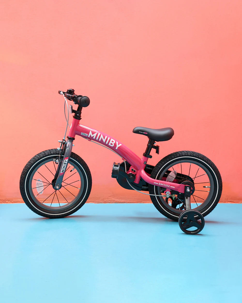 Qplay Miniby 3 in 1 Bike (14 Inch)-Balance Bike, Bicycle with Training Wheel Mode & Bicycle Mode-Adjustable Handlebar & Seat Height-Steering Limiter For Additional Safety-For 2.5 to 8Y-Pink - Image 10