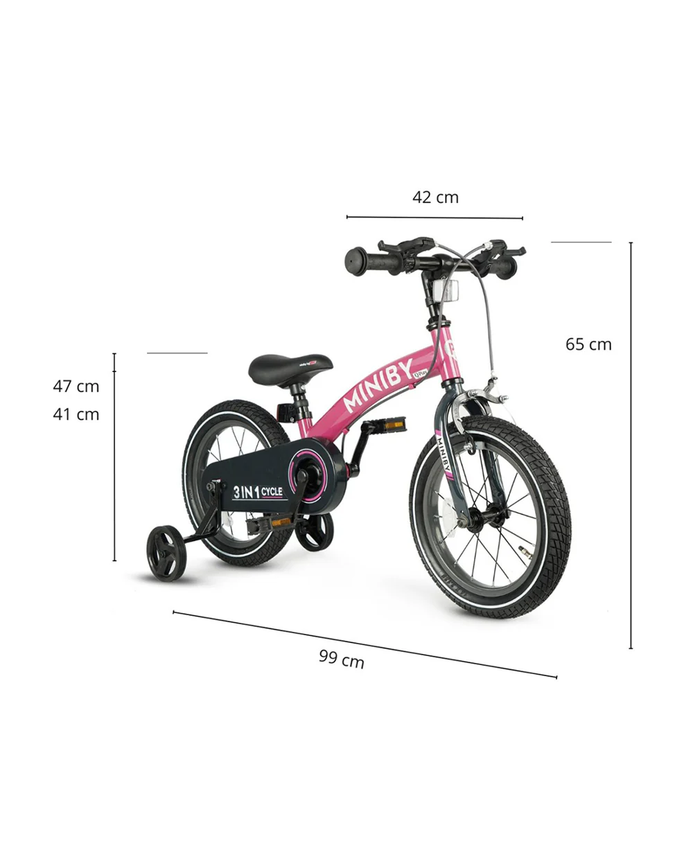 Qplay Miniby 3 in 1 Bike (14 Inch)-Balance Bike, Bicycle with Training Wheel Mode & Bicycle Mode-Adjustable Handlebar & Seat Height-Steering Limiter For Additional Safety-For 2.5 to 8Y-Pink - Image 5