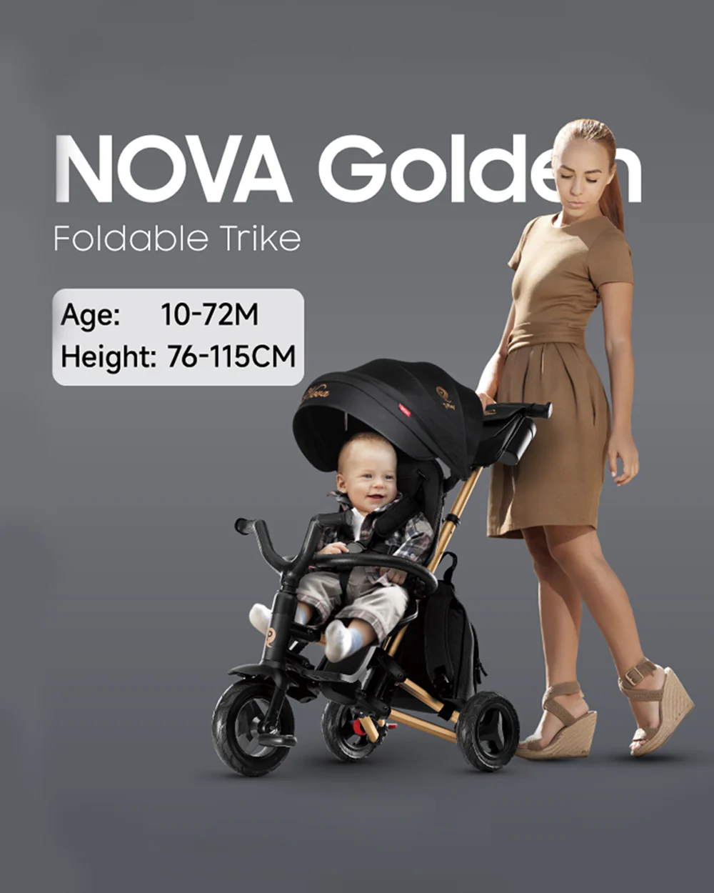 Qplay Nova Limited Edition 6 in 1 Trike-Easy Compact Fold-Height Adjustable Parent Handle Bar-360 Degrees Rotating Seat-Adjustable Backrest-Includes Small Bag, Detachable Backpack & Cup Holder-For 10M to 6Y (Upto 25 Kg)-Black - Image 10