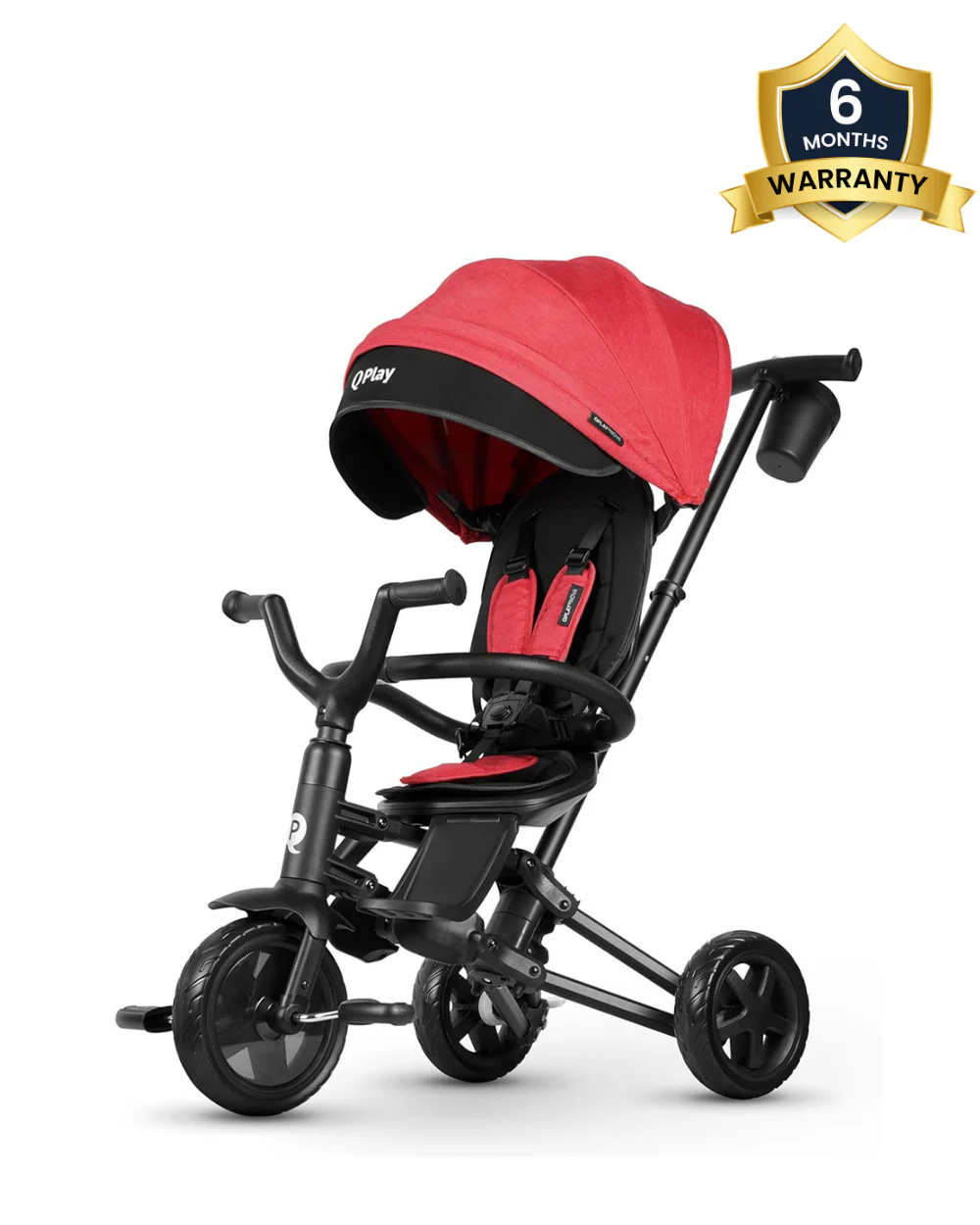 Qplay Nova Niello 6 in 1 Trike-Easy Compact Fold-Height Adjustable Parent Handle Bar-360 Degrees Rotating Seat-Adjustable Backrest-5 Point Harness-Includes Cup Holder-For 10 to 6Y (Upto 25 Kg)-Red - Image 2