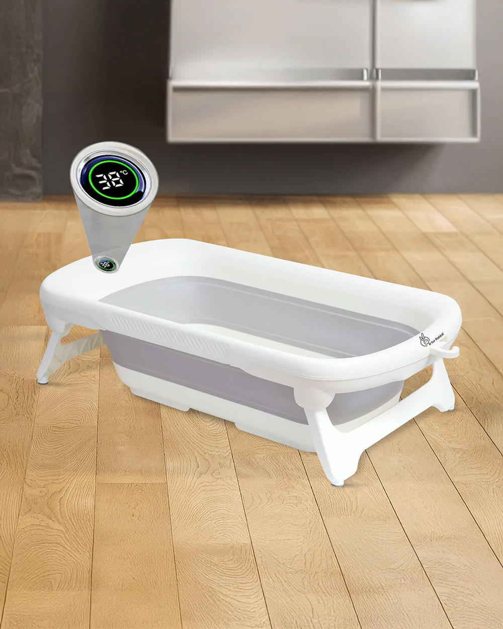 R for Rabbit Bubble Double Smart Foldable Baby Bath Tub-With Temperature Indicator Screen-0 to 36M-Grey - Image 10