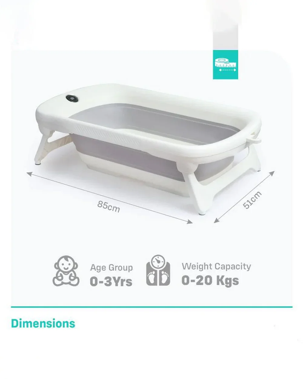 R for Rabbit Bubble Double Smart Foldable Baby Bath Tub-With Temperature Indicator Screen-0 to 36M-Grey - Image 8