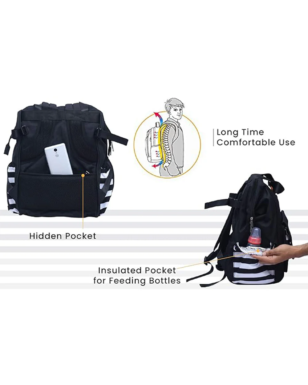 R For Rabbit Caramello Delight Diaper Bag-Backpack-With Changing Pad & Insulated Bottle Pocket-Black - Image 6