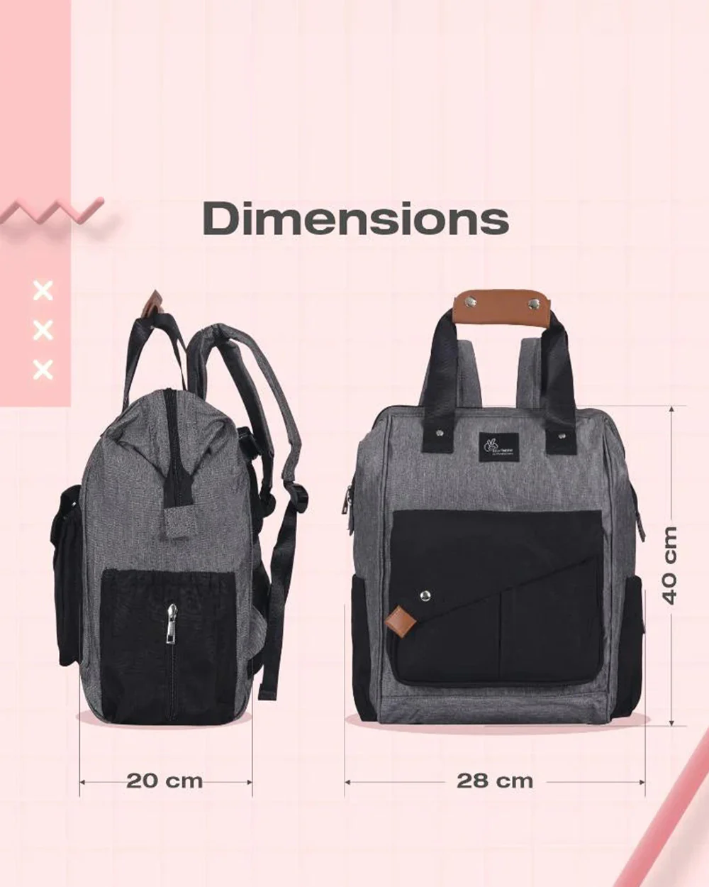 R For Rabbit Caramello Delight Diaper Bag-Backpack-With Changing Pad & Insulated Bottle Pocket-Grey & Black - Image 9