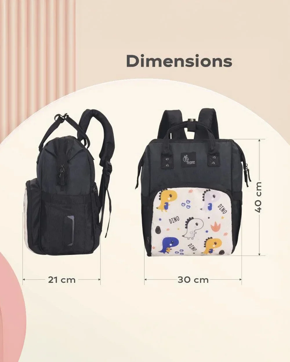 R For Rabbit Caramello Dino Diaper Bag-Backpack-With 11 Pockets-Beige - Image 4