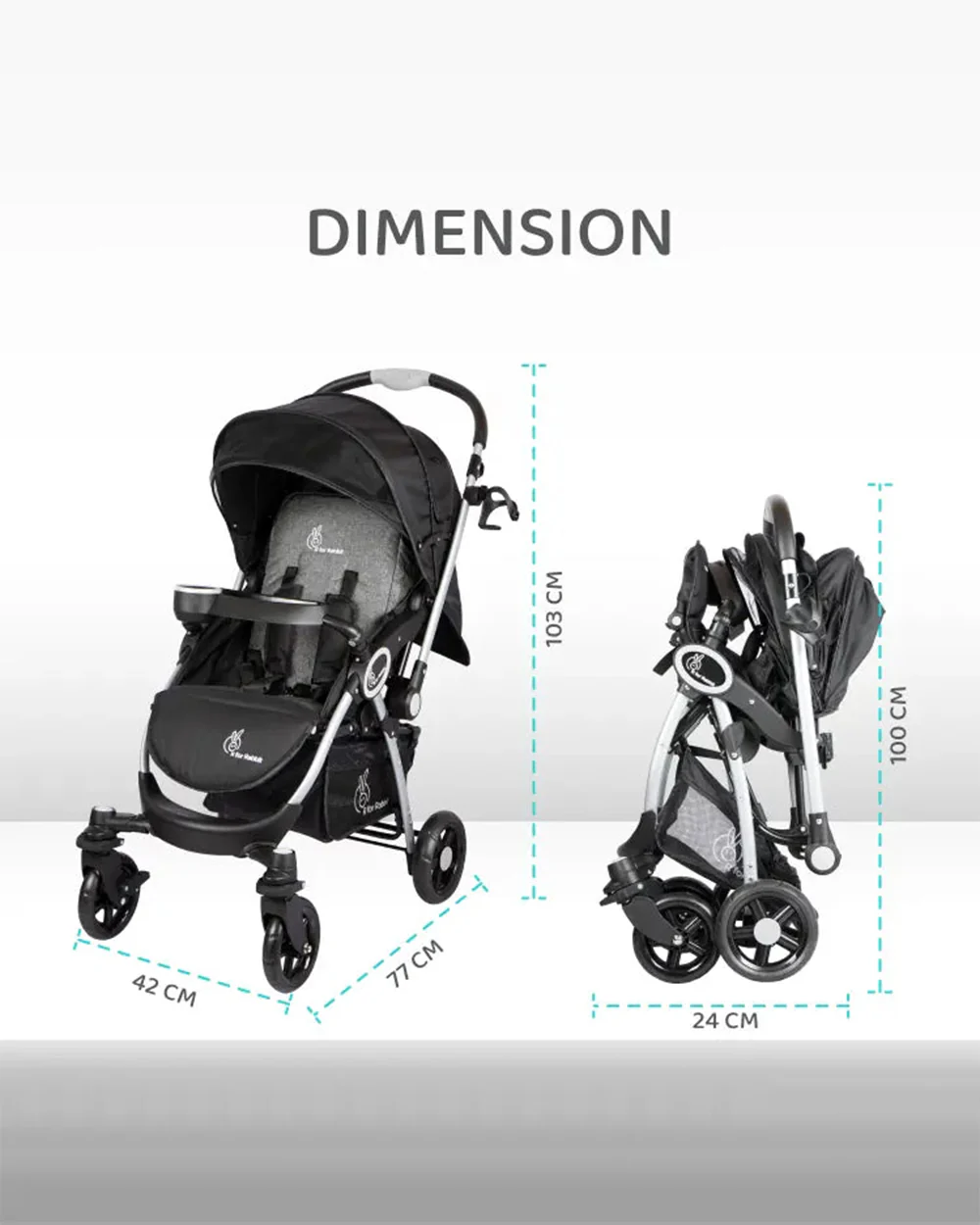 R For Rabbit Chocolate Ride Baby Stroller-Reversible Handle-5 Point Harness-Pram for 0 to 3Y (Upto 20Kg)-Black Grey - Image 10