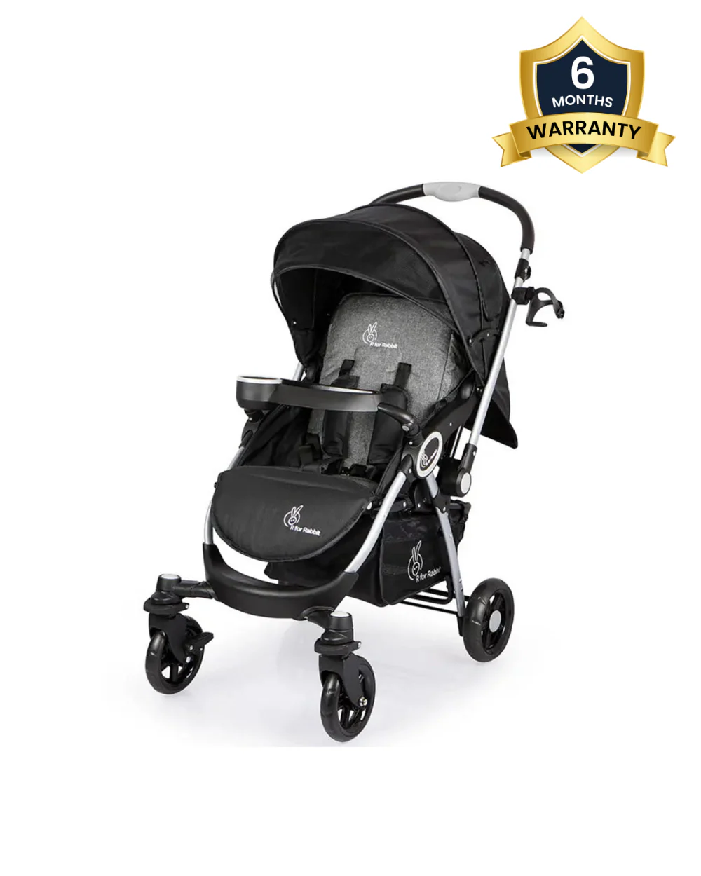 R For Rabbit Chocolate Ride Baby Stroller-Reversible Handle-5 Point Harness-Pram for 0 to 3Y (Upto 20Kg)-Black Grey - Image 2
