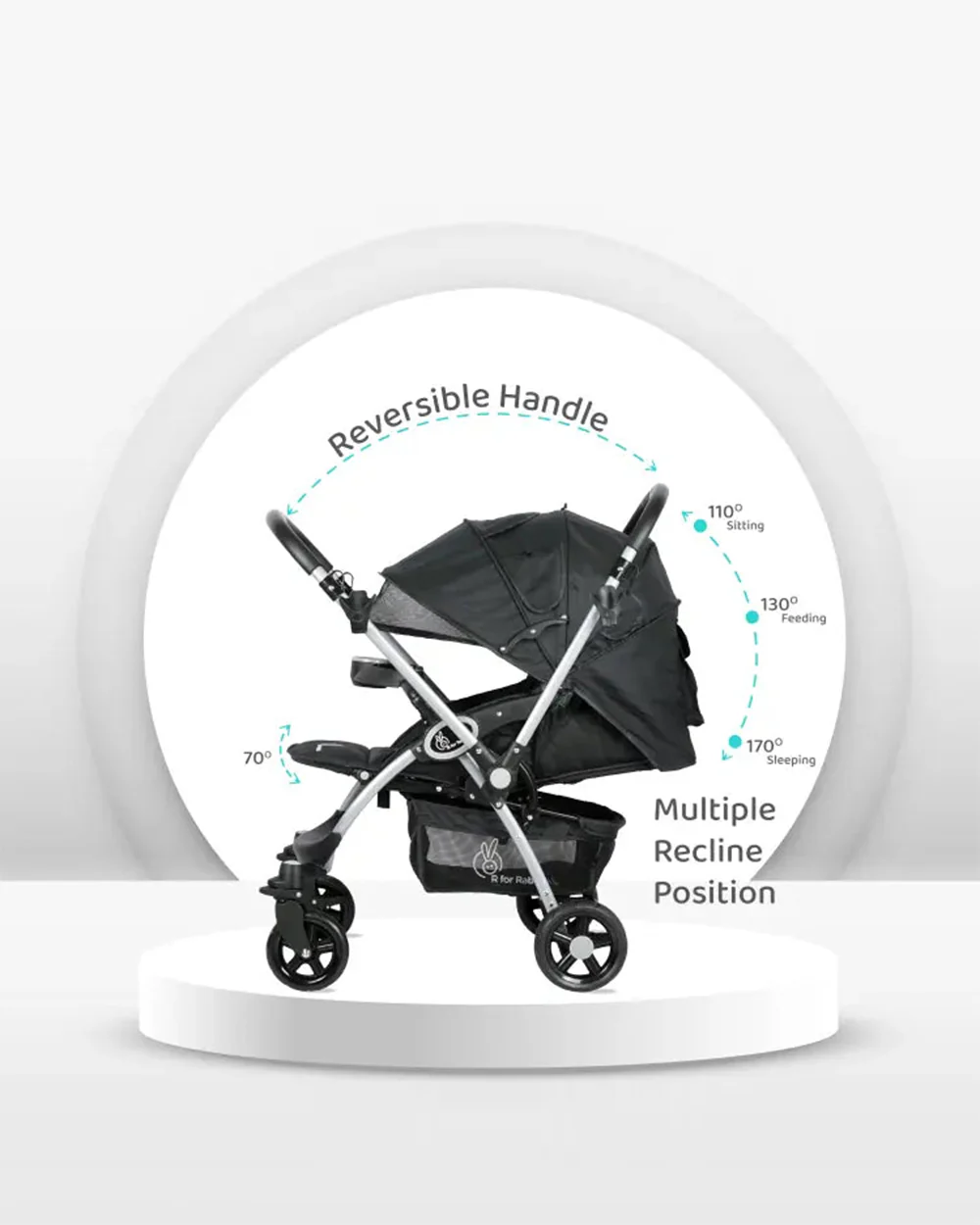 R For Rabbit Chocolate Ride Baby Stroller-Reversible Handle-5 Point Harness-Pram for 0 to 3Y (Upto 20Kg)-Black Grey - Image 6