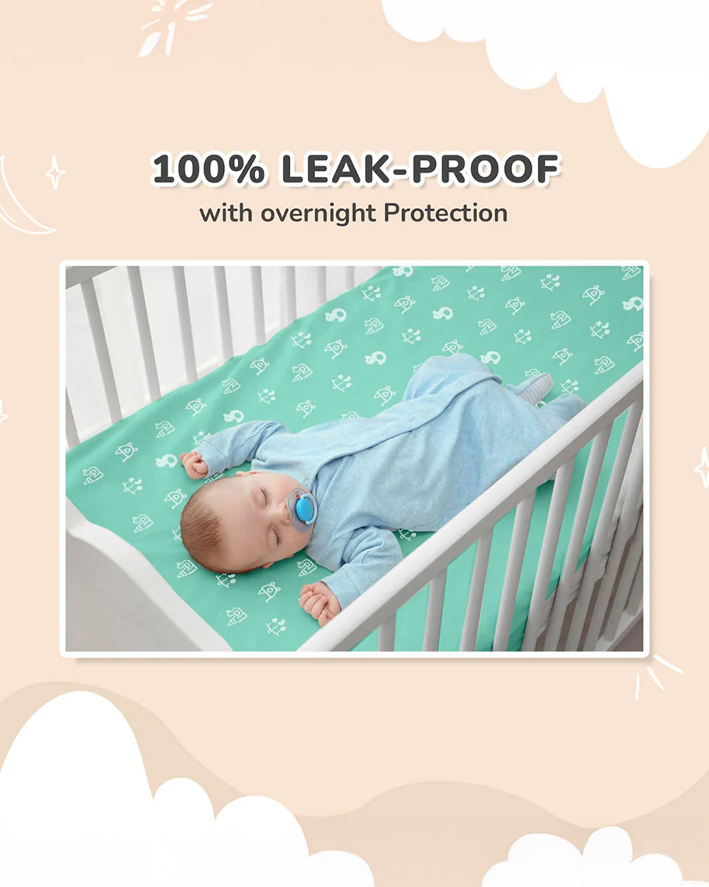 R for Rabbit Dry Nap Pee Protector Sheet-Soft & Leak Proof-Lightweight Mattress Cover-Pack of 2-Green & Grey - Image 3