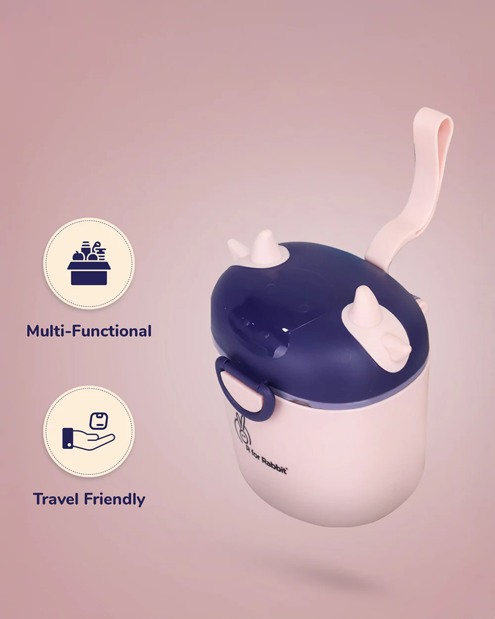 R for Rabbit First Feed Crescent-Milk Powder Container & Dispenser-With Spoon & Leveler-310 g-Pink - Image 3