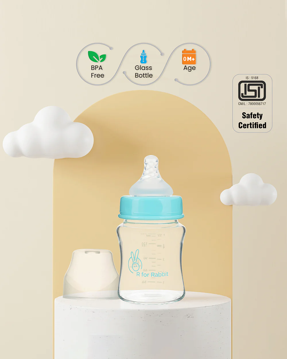 R for Rabbit First Feed Glass Feeding Bottle-Anti Colic-120 ml-Lake Blue-0M+ - Image 3