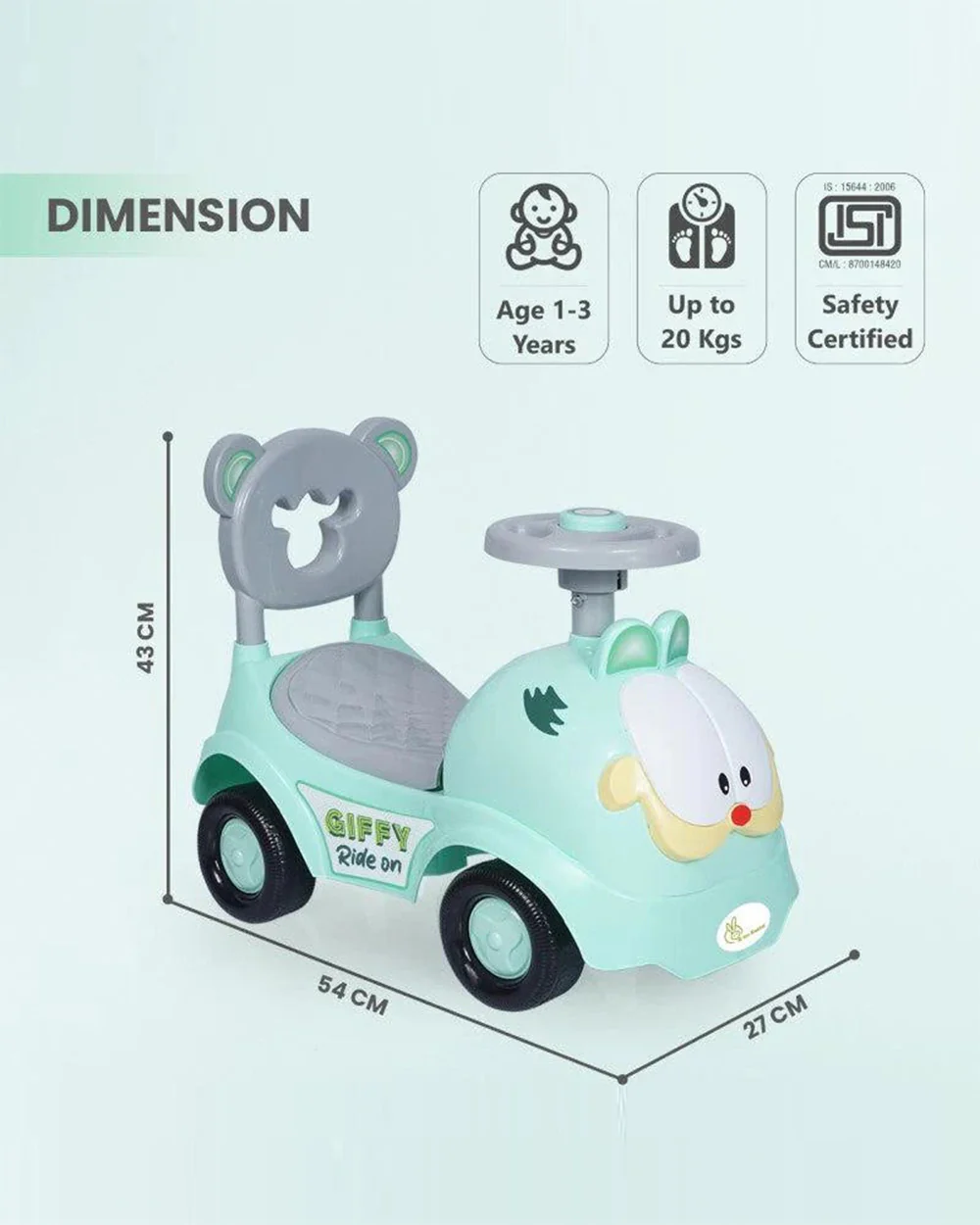 R for Rabbit Giffy Baby Ride on-Inbuilt Music-Smooth Steering-Rear Brake System-1Y to 3Y (Upto 20Kg)-Green - Image 7