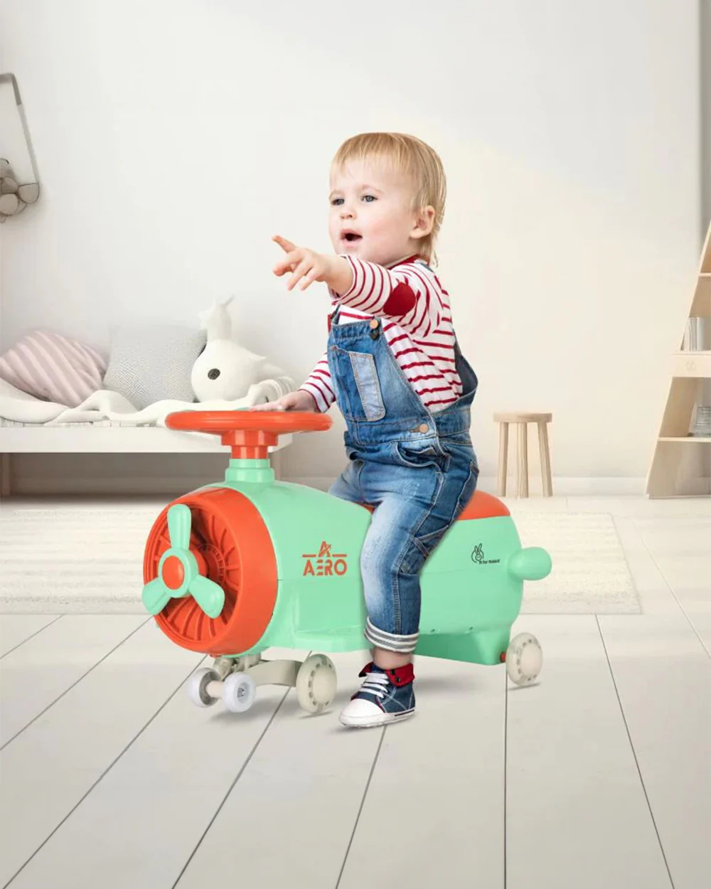 R for Rabbit Iya Iya Aero Twister & Swing car-Transforms Into Push Ride-on-With PU LED Wheels-2Y+ (Upto 75Kg)-Green Orange - Image 5