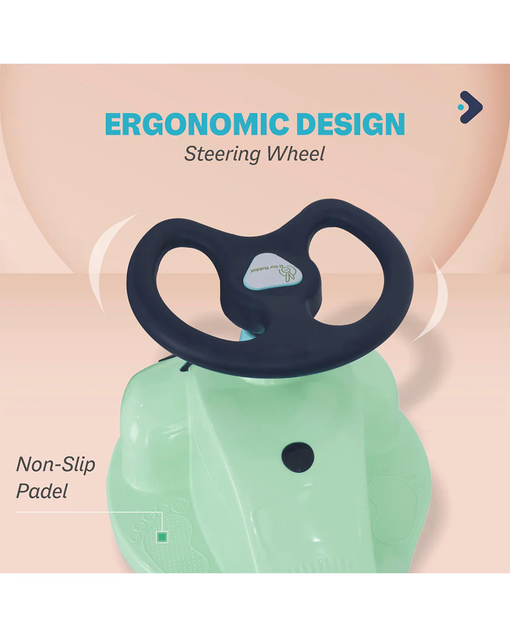 R for Rabbit Iya Iya Zippy Twister & Swing car-Wide Seating Area-With PU Wheels-3Y+ (Upto 75Kg)-Sea Green - Image 5