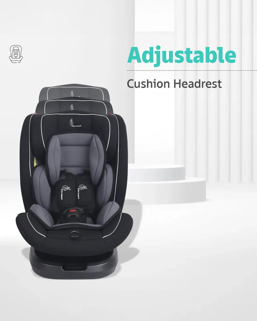 R for Rabbit Jack N Jill Grand ISOFIX Baby Car Seat-360 Degree Rotation-ECE R44/04 Certified-For 0 to 12Y (Upto 36 Kg)-Black Grey - Image 7