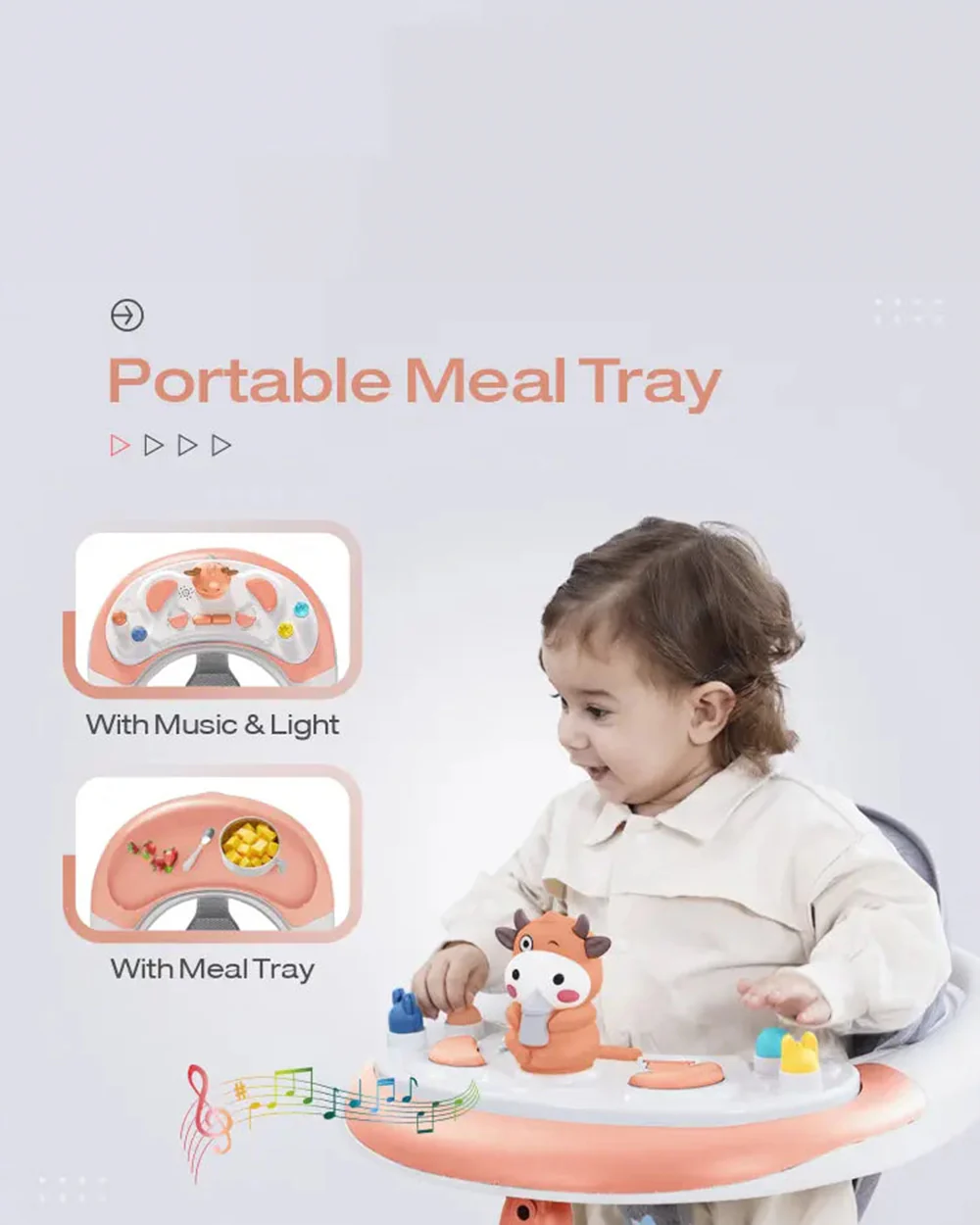 R for Rabbit Little Feet Plus Baby Walker-3 Level Height Adjustment-Converts to Rocker-6M to 18M (Upto 15Kg)-Pink - Image 4