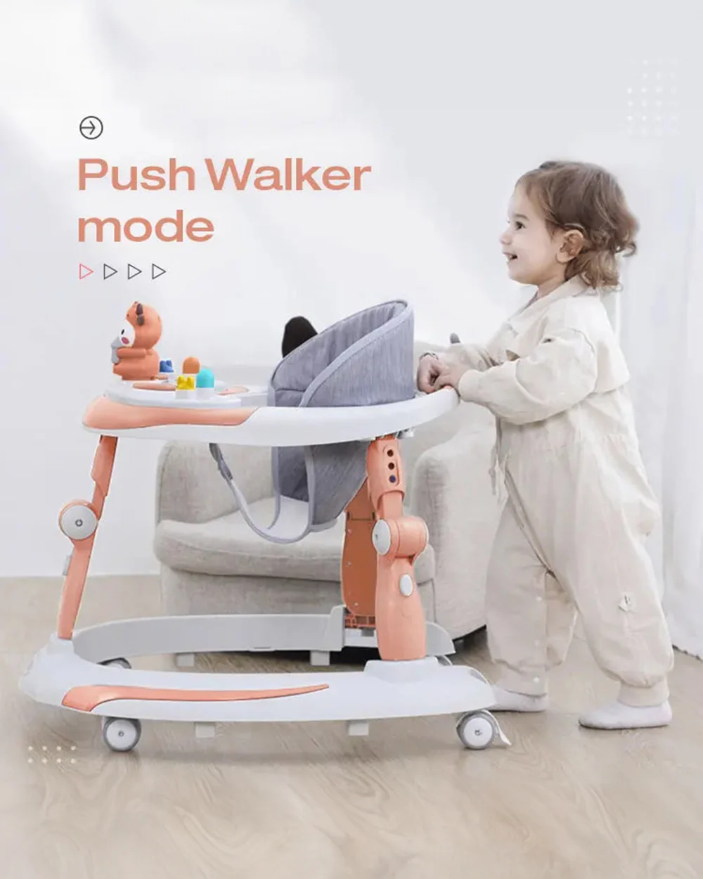 R for Rabbit Little Feet Plus Baby Walker-3 Level Height Adjustment-Converts to Rocker-6M to 18M (Upto 15Kg)-Pink - Image 5