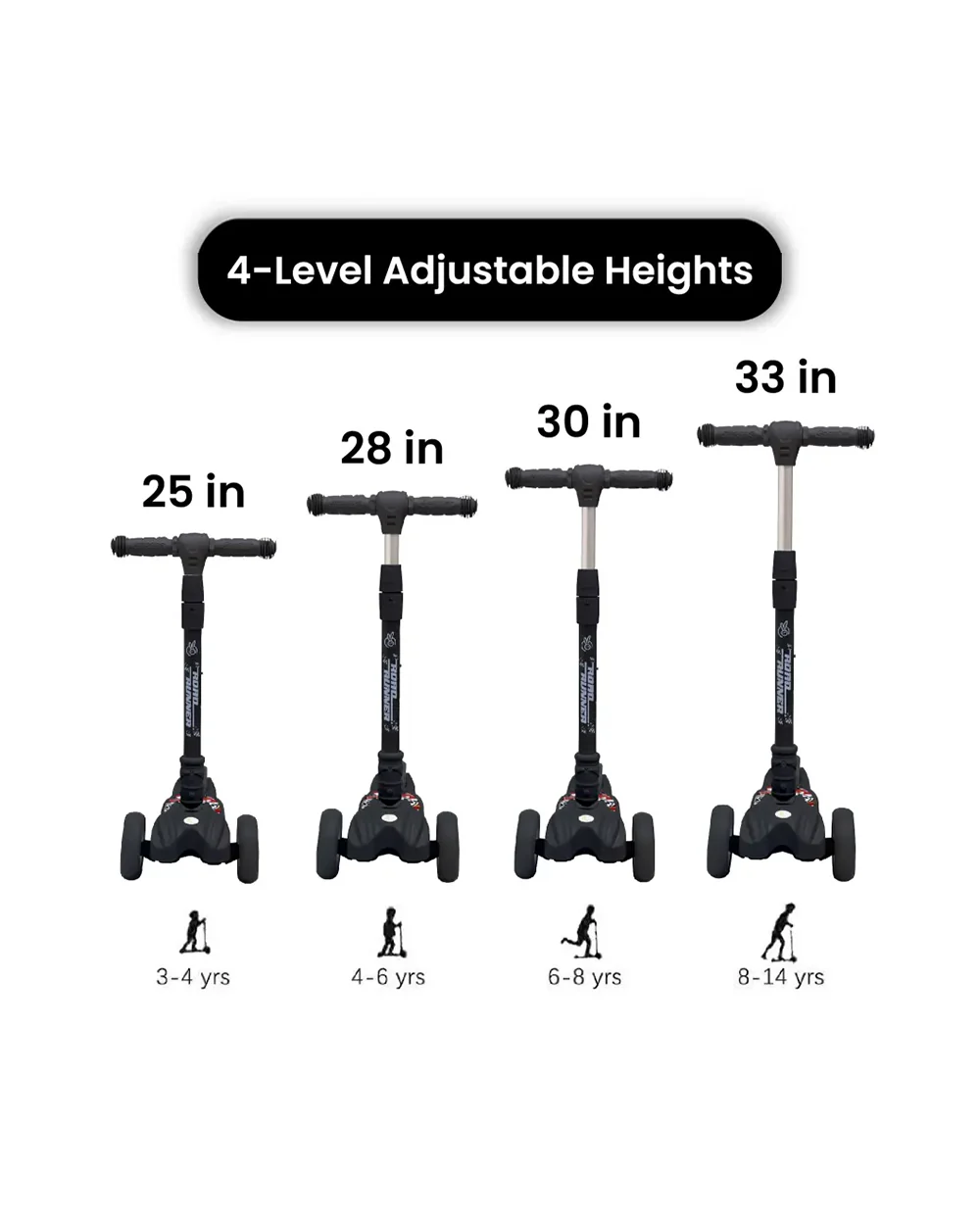 R for Rabbit Road Runner Baby Scooter-4 Level Height Adjustment-With PU LED Wheels-3Y to 7Y (Upto 75Kg)-Black - Image 3