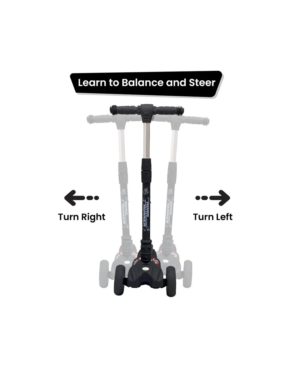 R for Rabbit Road Runner Baby Scooter-4 Level Height Adjustment-With PU LED Wheels-3Y to 7Y (Upto 75Kg)-Black - Image 4