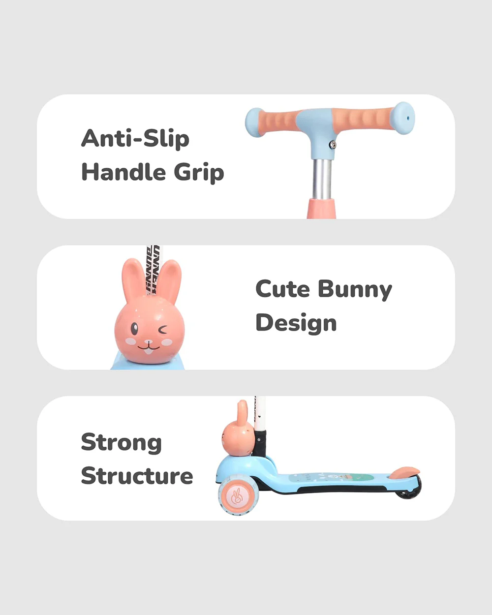 R for Rabbit Road Runner Bunny Baby Scooter-3 Level Height Adjustment-BIS Safety Certified-3Y+ (Upto 75 Kg)-Blue Peach - Image 7