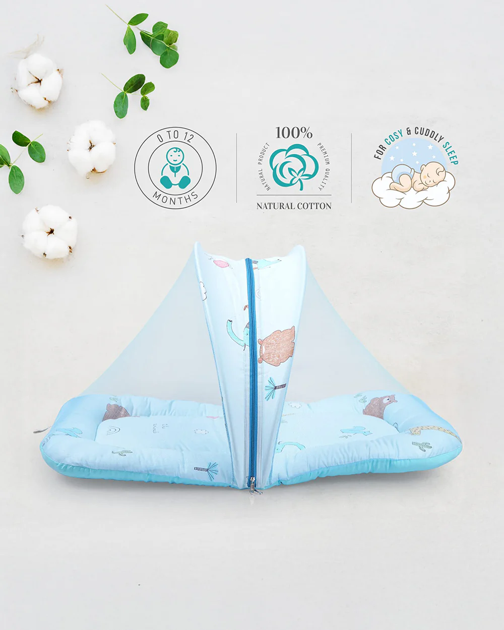 R for Rabbit Snuggy Safari 100% Natural Cotton-Blue-Baby Carrier Nest Cum Sleeping Bag (0-12M) - Image 2